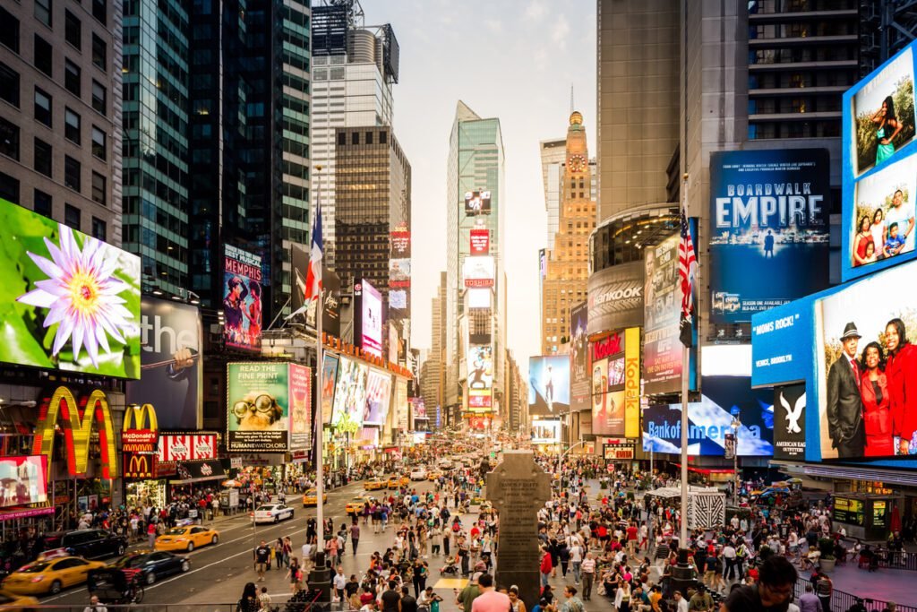 Sunset At Times Square In New York City