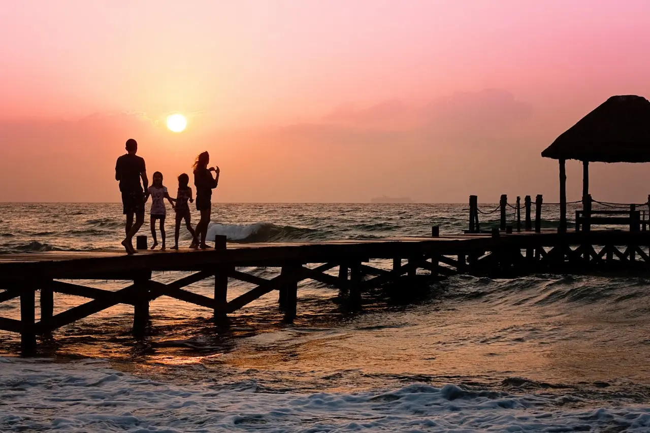 Family by the beach